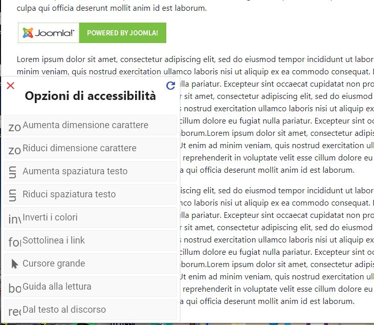 menu accessibilita