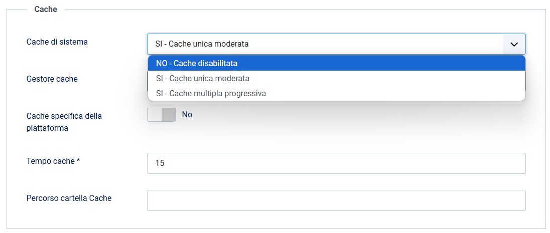 cache configurazione globale