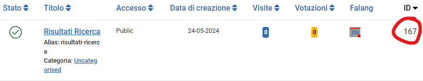 come trovare l'id nella lista articoli