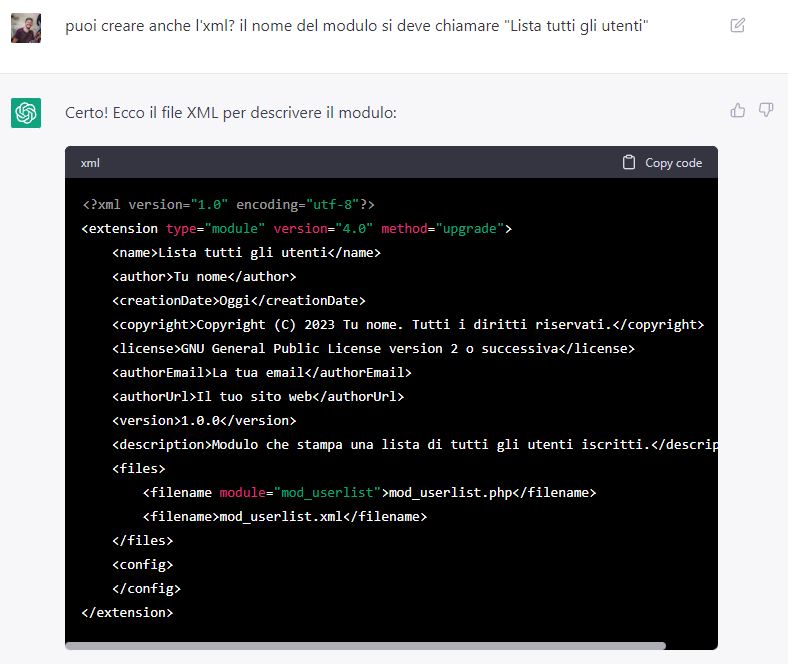 xml modulo chat gpt
