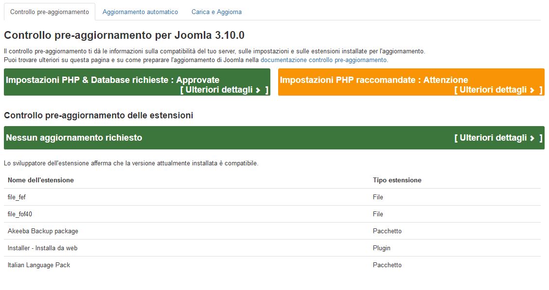 controllo pre aggiornamento joomla4