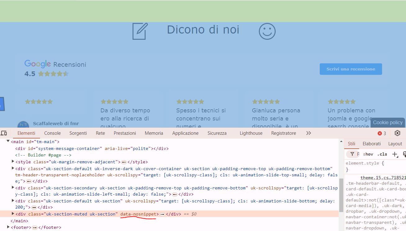 modifica alla section con no-snippet