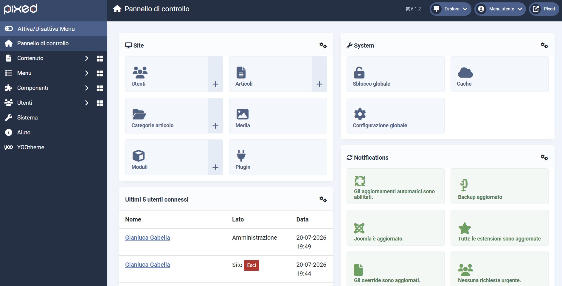 Lo stesso sito dopo la migrazione a Joomla 6